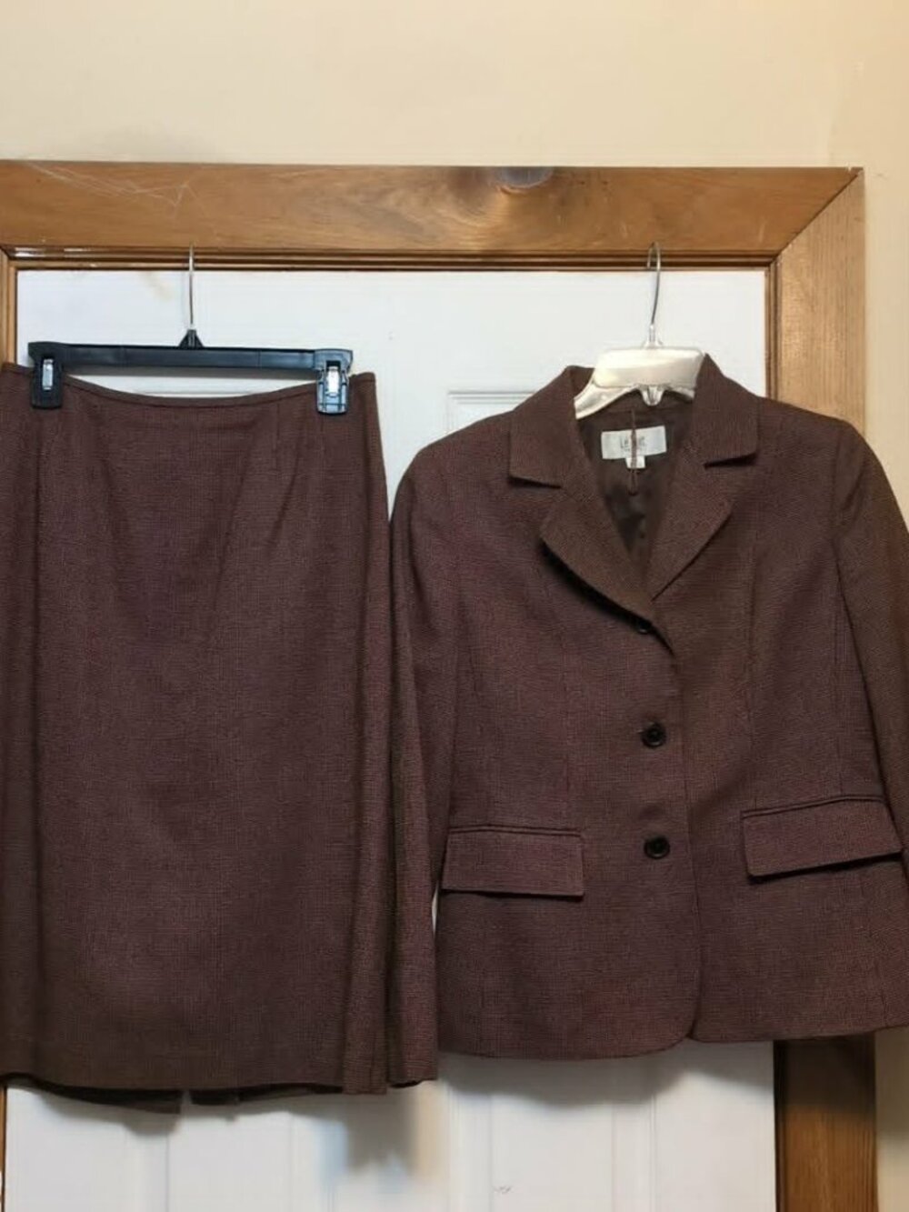 Le Suit P Sz 6P Skirt Suit Copper Brown Tweed Career Professor Academia Business